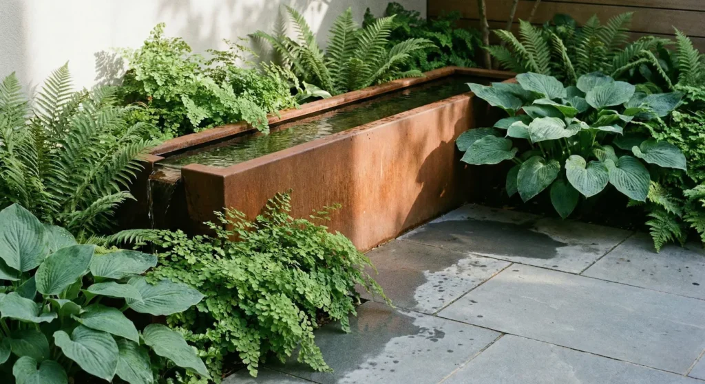 Fuente De Acero Corten Minimalista Paisajismo En Espacios Privados Soluciones De Autor Para Chalets Y Bajos