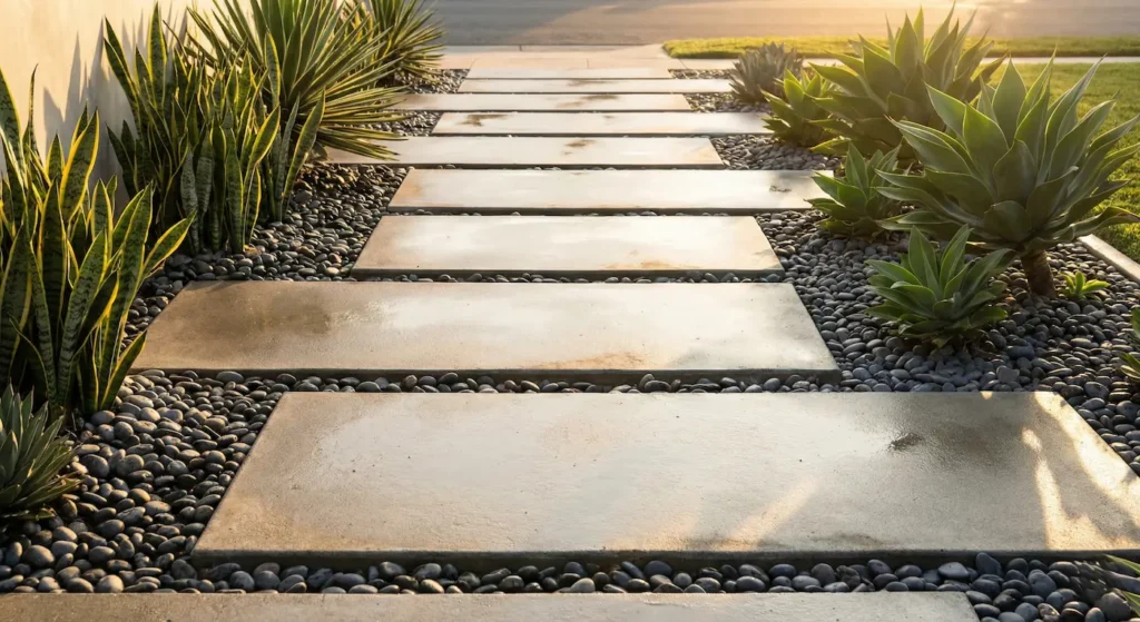 Pasarela de grandes losas de hormigón | jardinesconestiloes Pasarela De Grandes Losas De Hormigón El Hormigón En El Paisajismo Del Soporte Estructural Al Diseño Profesional