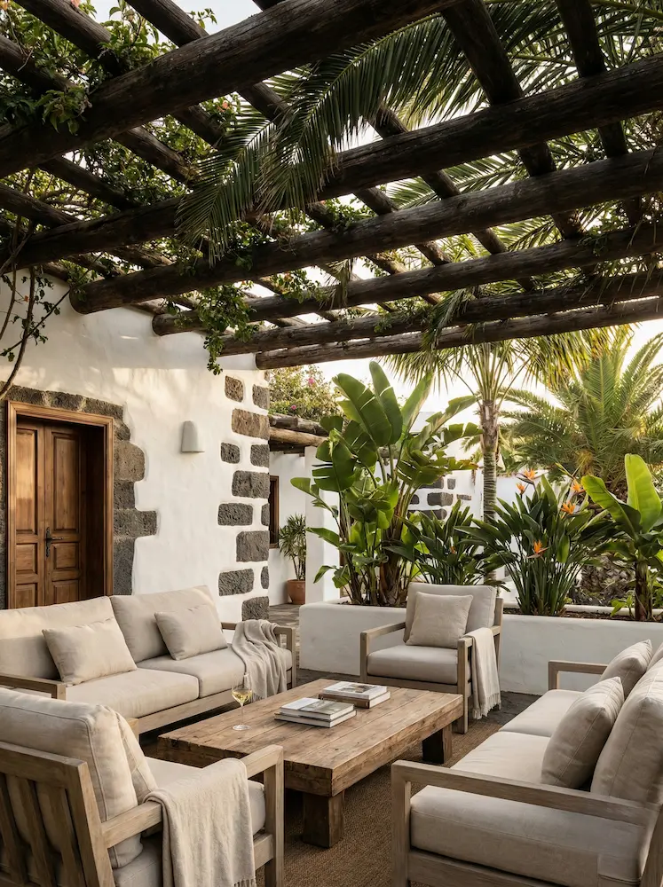 Porche madera pino negra adosada a chalet Lanzarote | jardinesconestiloes Porche Madera Pino Negra Adosada a Chalet Lanzarote El Jardín Canario El Exotismo Y La Fuerza Del Volcán