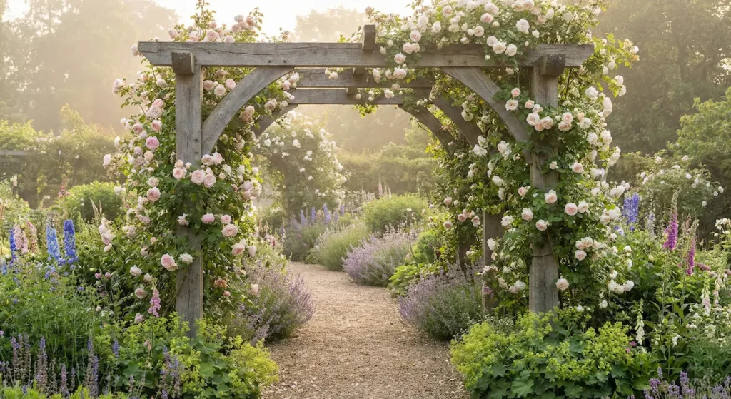 Arco De Madera Con Rosas Arcos Y Portales Botánicos La Arquitectura De Transición En El Paisaje