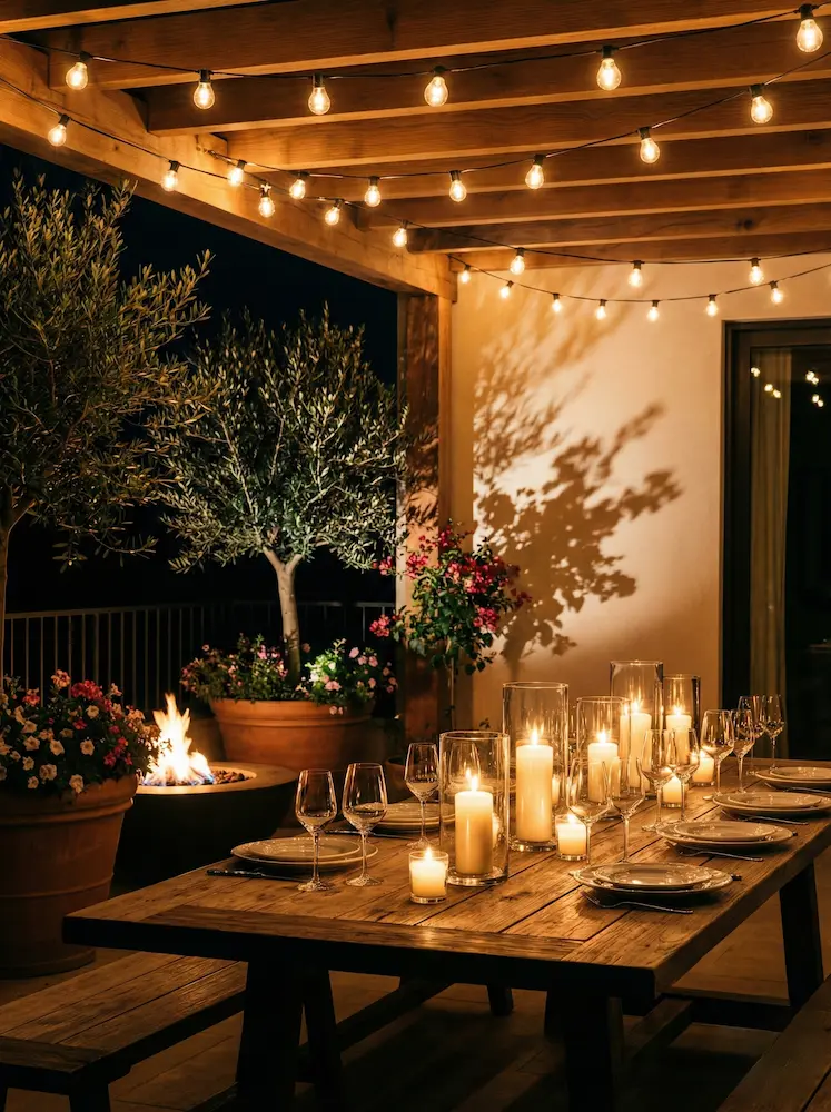 ático iluminado mesa lista para cena | jardinesconestiloes ático Iluminado Mesa Lista Para Cena La Escenografía Nocturna El Diseño Lumínico En Áticos Contemporáneos