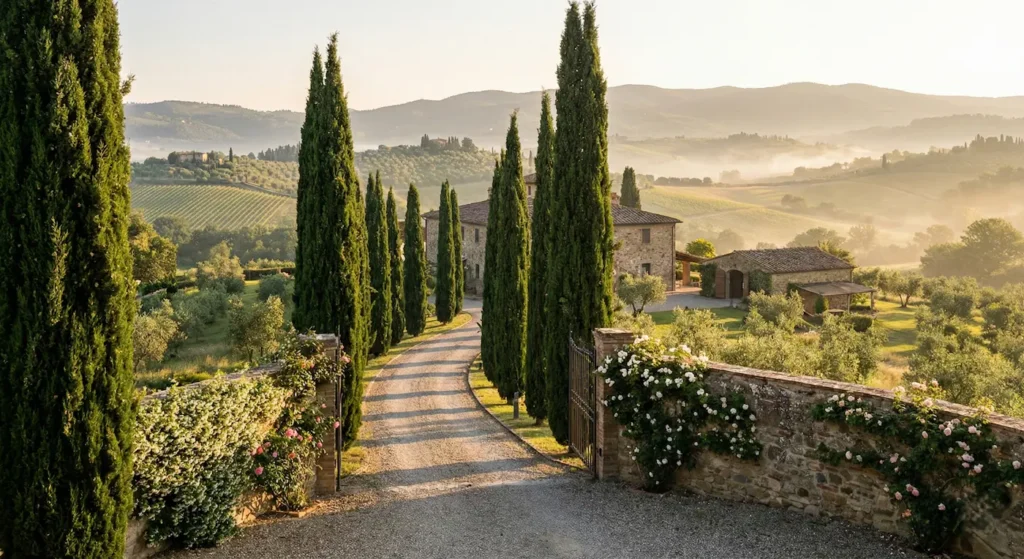 avenida de cipreses | jardinesconestiloes Avenida De Cipreses Estilo Toscano Atemporal El Lujo De La Tierra Y La Piedra
