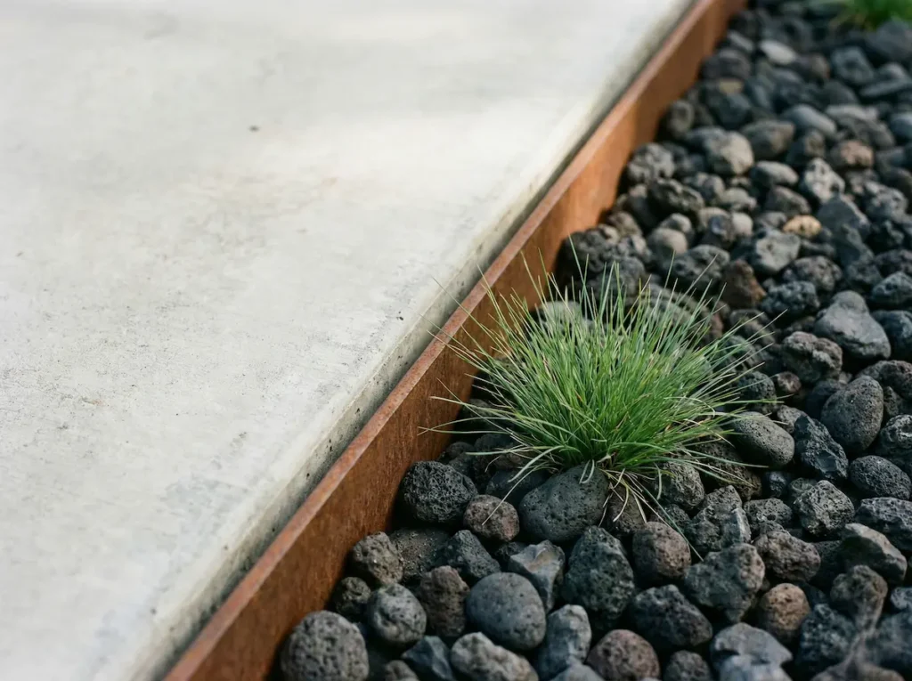 Borudra De Acero Corten En Lecho Grava Gris El Arte De Lo Esencial Principios Del Jardín Minimalista