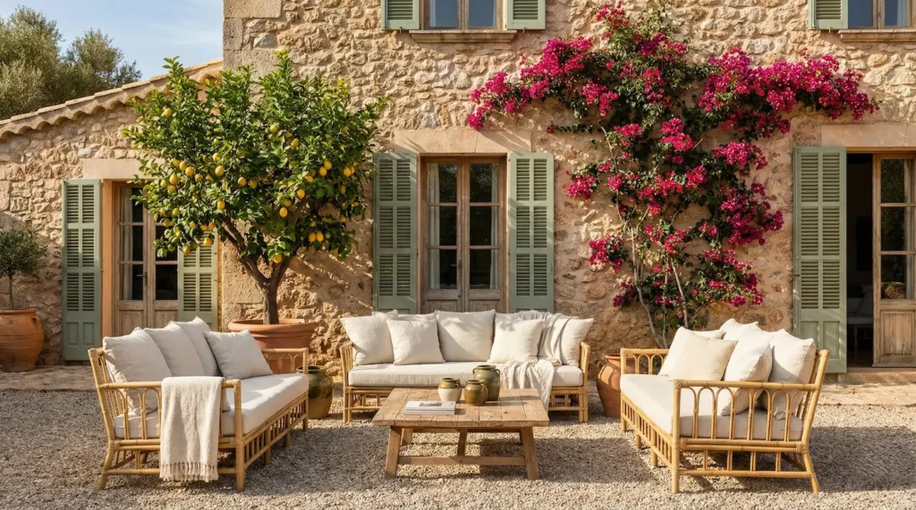 Casa Mallorquí Fachada De Mampostería Típica Y Conjunto Mesa Baja El Refugio Mallorquín La Arquitectura De La Luz Y El Tiempo Lento