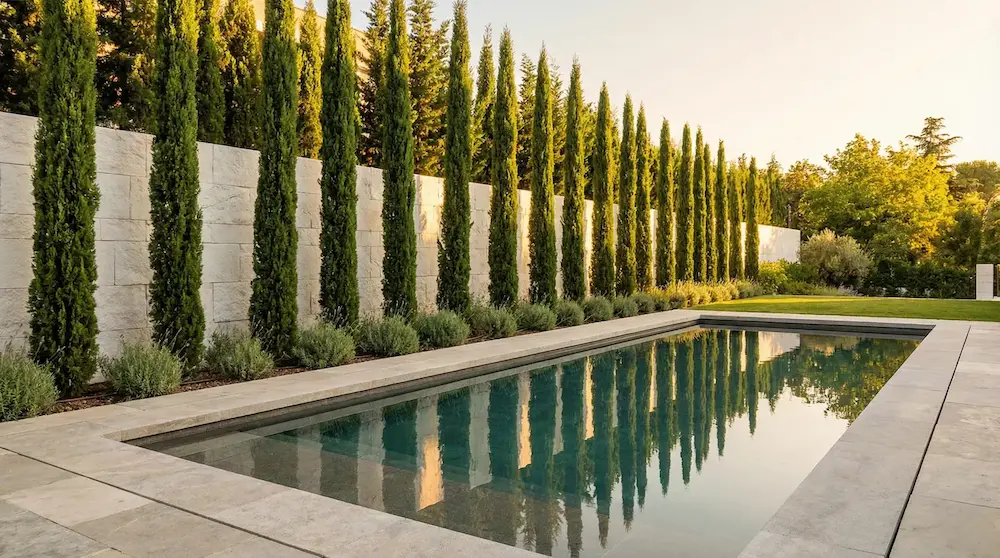 cipres totem alineación en chalet lujo con piscina 1 | jardinesconestiloes Cipres Totem Alineación En Chalet Lujo Con Piscina 1 Arquitectura Botánica 6 Plantas De Diseño Para Climas Extremos