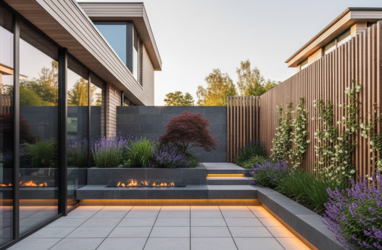 Combinación Arquitectura De Un Chalet Moderno Con Un Jardín Inteligente Paisajismo En Espacios Privados Soluciones De Autor Para Chalets Y Bajos