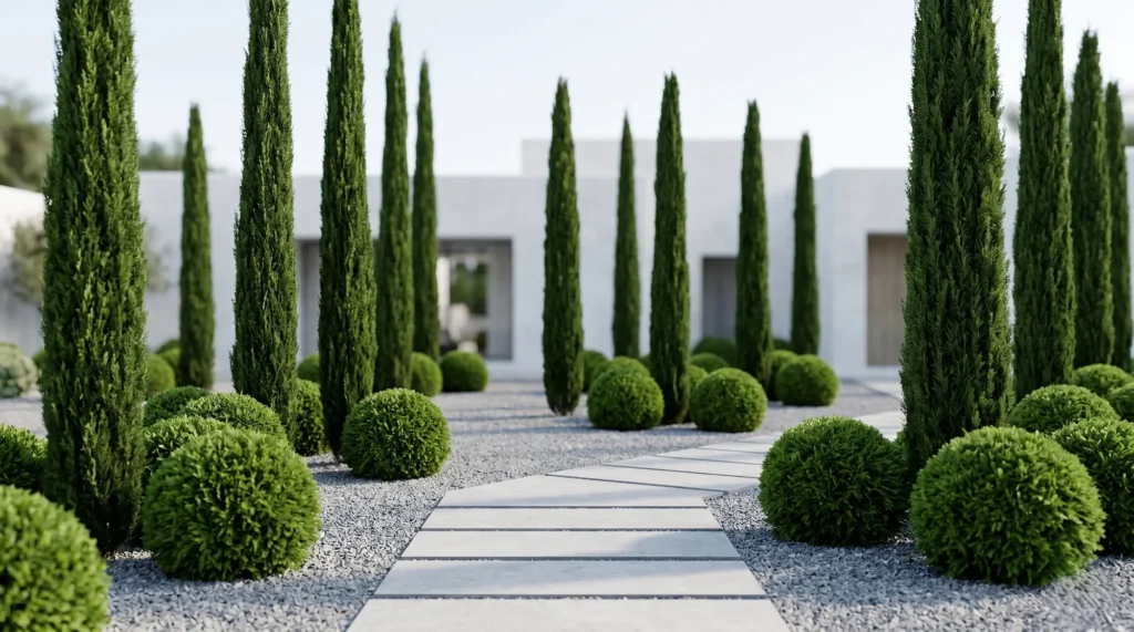 composición de cipreses y thujas danicas panoramica | jardinesconestiloes Composición De Cipreses Y Thujas Danicas Panoramica Esculturas Vivas La Geometría Del Silencio En El Jardín