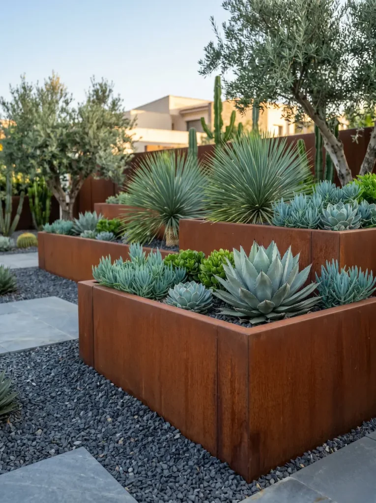 crasas en acero corten | jardinesconestiloes Crasas En Acero Corten El Oasis Resiliente La Arquitectura De La Eficiencia Hídrica