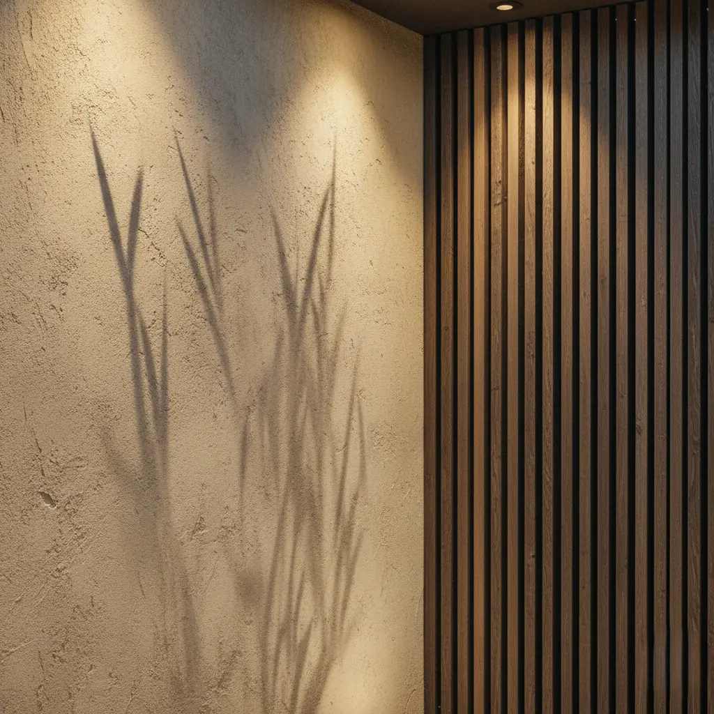 detalle interior de patio madera y pared de estuco | jardinesconestiloes Detalle Interior De Patio Madera Y Pared De Estuco Patios Interiores El Pulmón Del Minimalismo Cálido