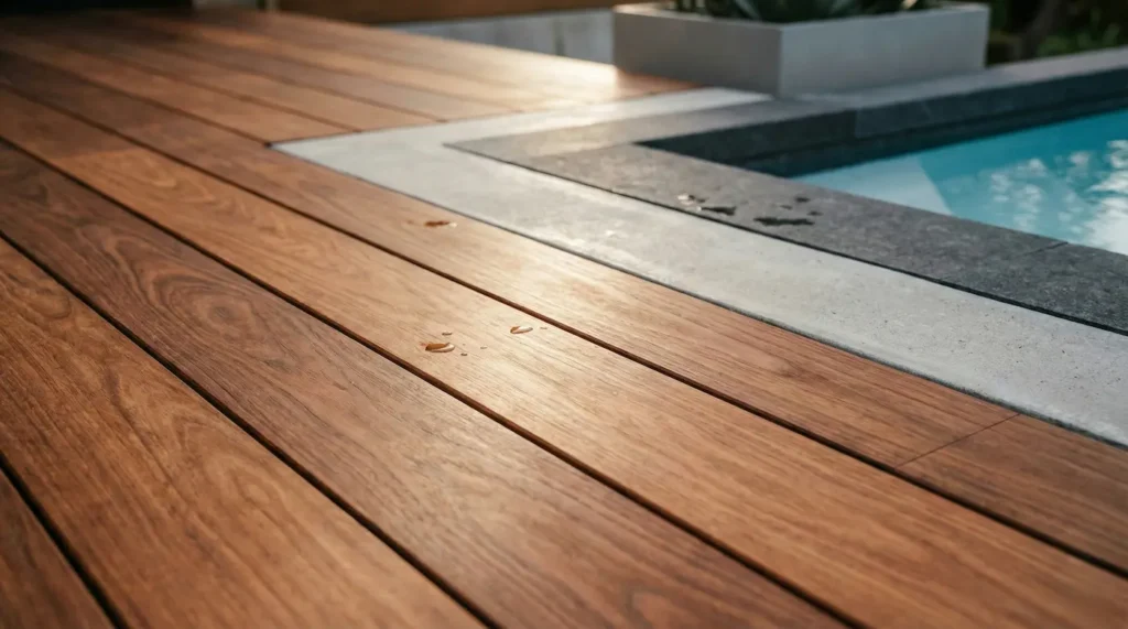 detalle tarima de madera en piscina | jardinesconestiloes Detalle Tarima De Madera En Piscina Ebanistería De Exterior El Lujo De La Madera En El Paisaje