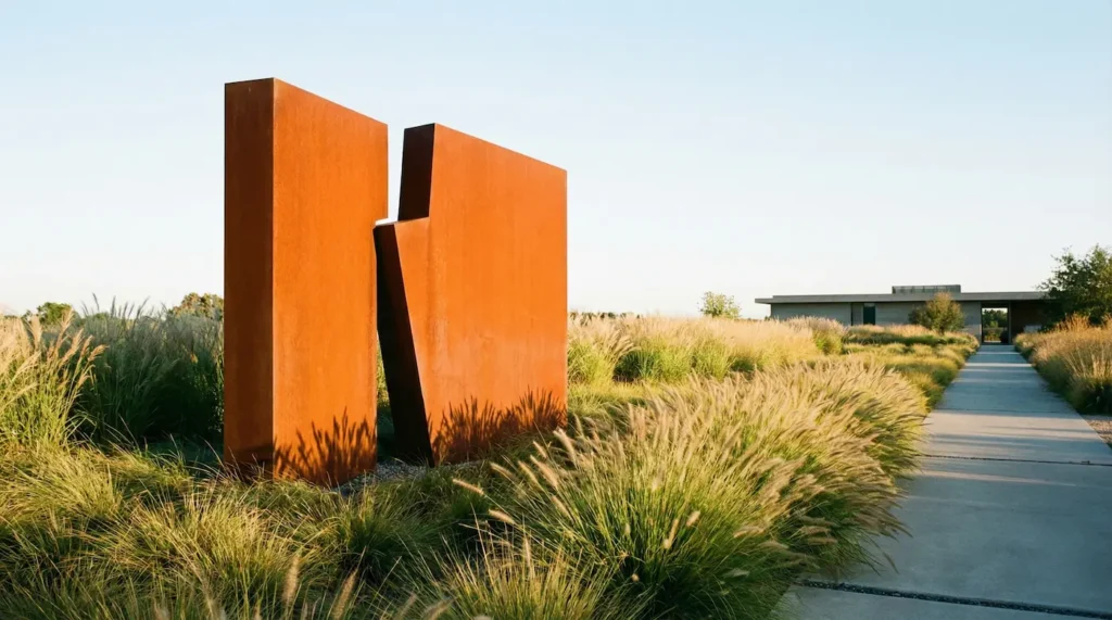escultura abstracta en acero corten | jardinesconestiloes Escultura Abstracta En Acero Corten El Arte En El Jardín Esculturas Que Definen El Paisaje