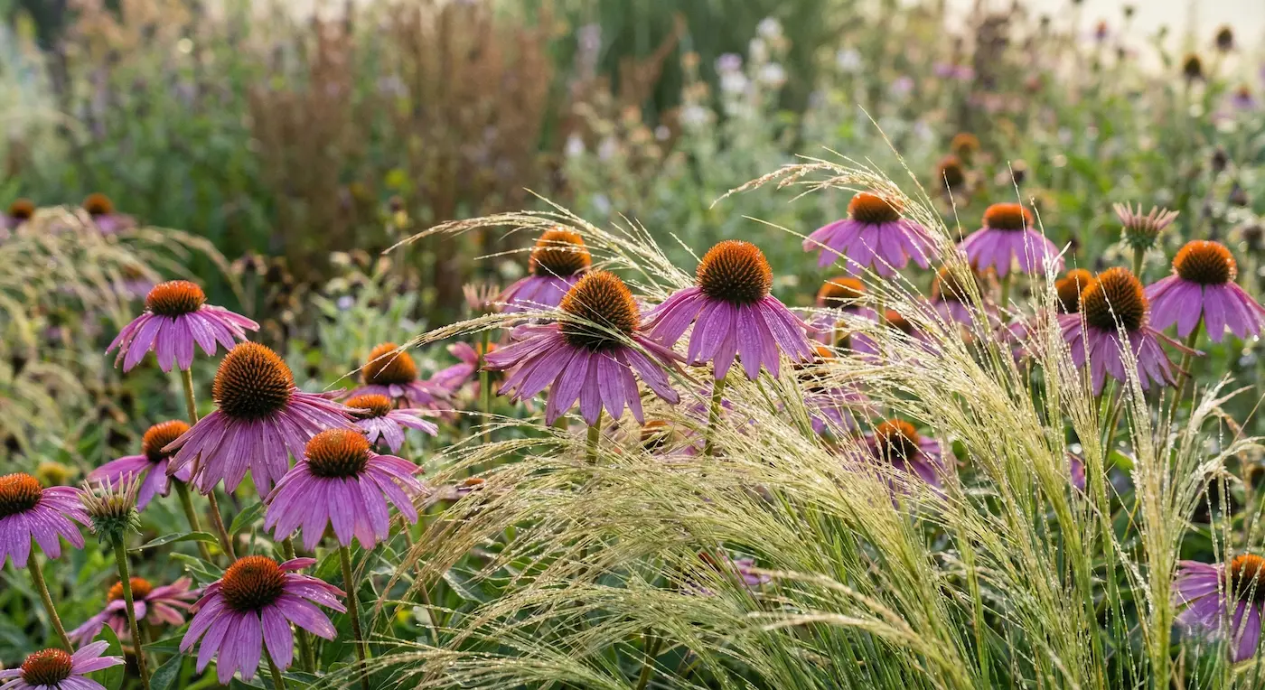 gramíneas al sol con equinacea en flor | jardinesconestiloes Gramíneas Al Sol Con Equinacea En Flor Coreografías Del Viento La Pradera Naturalista Como Refugio De Bienestar Contemporáneo