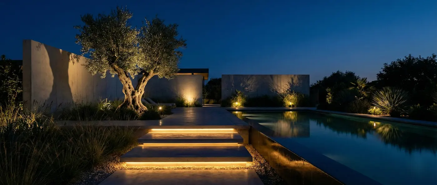 iluminación general jardín olivo piscina | jardinesconestiloes Iluminación General Jardín Olivo Piscina Iluminación Exterior De Autor El Arte Del Nightscape En El Jardín