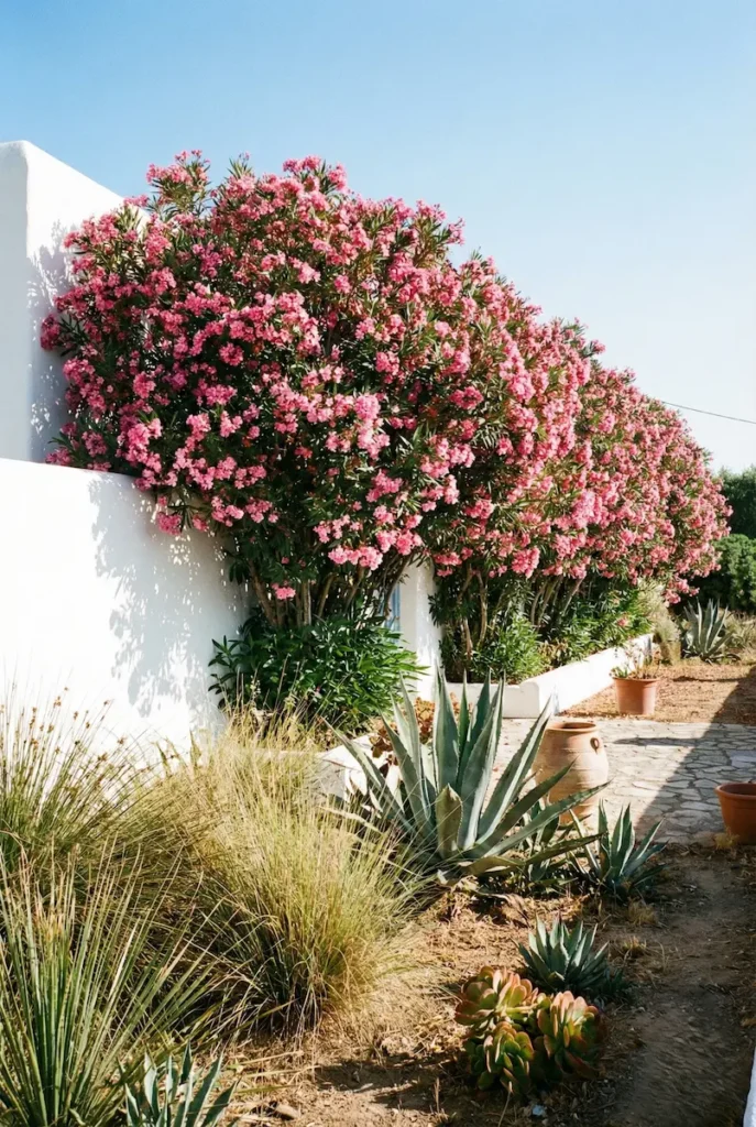 jardín con adelfas a pleno sol | jardinesconestiloes Jardín Con Adelfas a Pleno Sol Jardín Mediterráneo