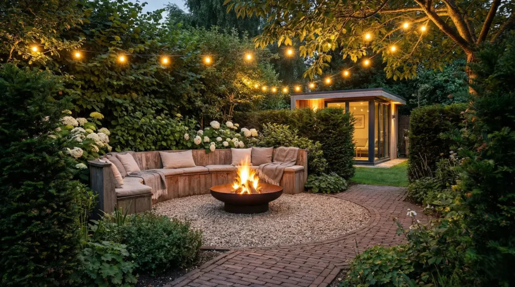 jardín iluminado con fuego y sofá en jardín | jardinesconestiloes Jardín Iluminado Con Fuego Y Sofá En Jardín El Toque Final Cómo Elegir Los Muebles Y Preparar Tu Jardín Para El Verano