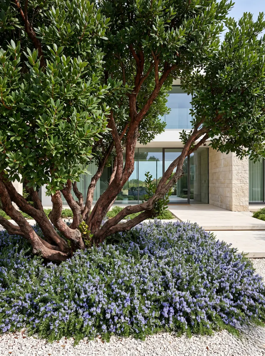 madroño con romero prostratus | jardinesconestiloes Madroño Con Romero Prostratus El Jardín Mediterráneo La Resistencia Elegante