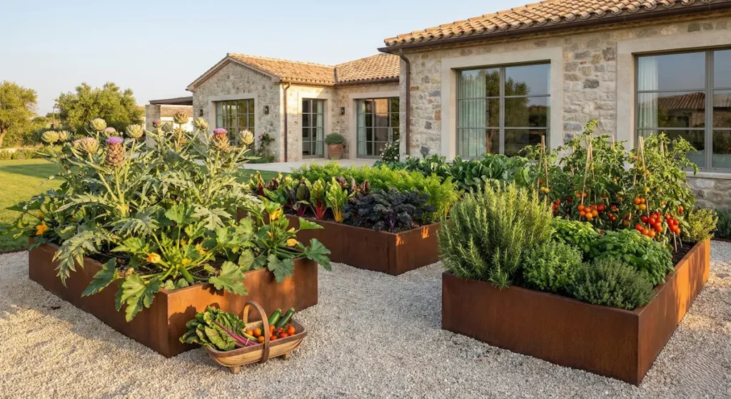 minihuerto con acero corten | jardinesconestiloes Minihuerto Con Acero Corten El Huerto Paisajístico Diseño Comestible De Alta Costura