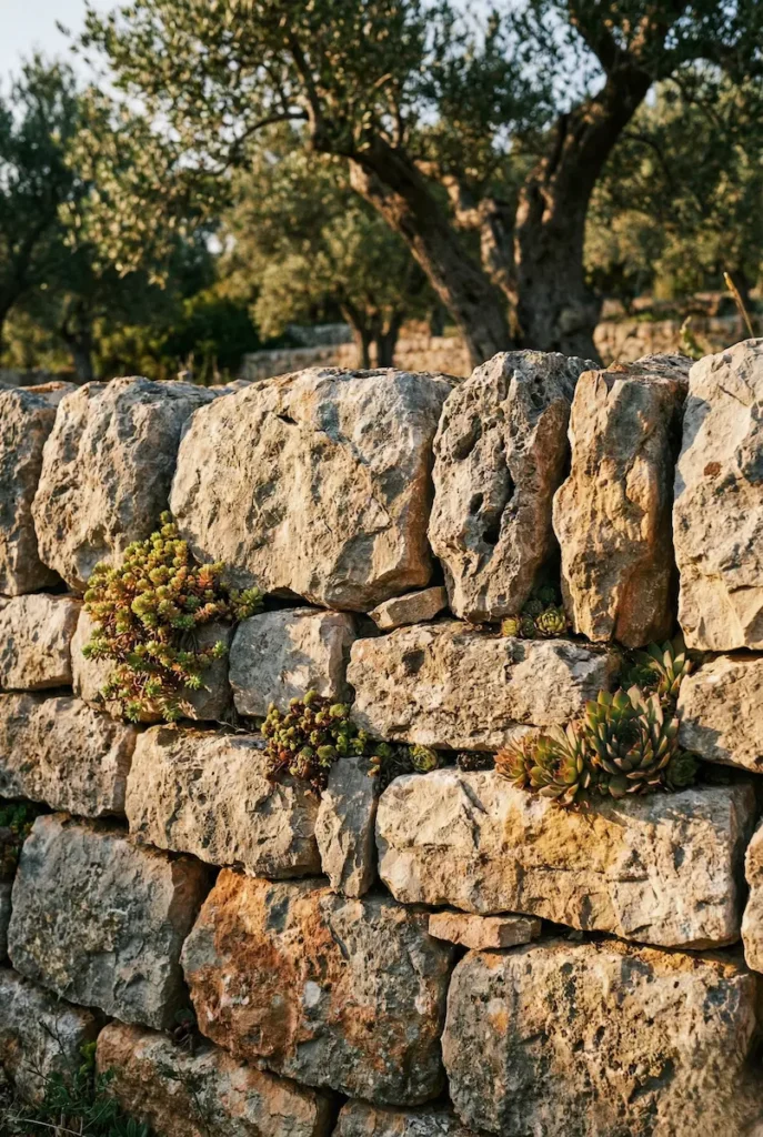 muro de piedra con plantas crasas | jardinesconestiloes Muro De Piedra Con Plantas Crasas Jardín Mediterráneo