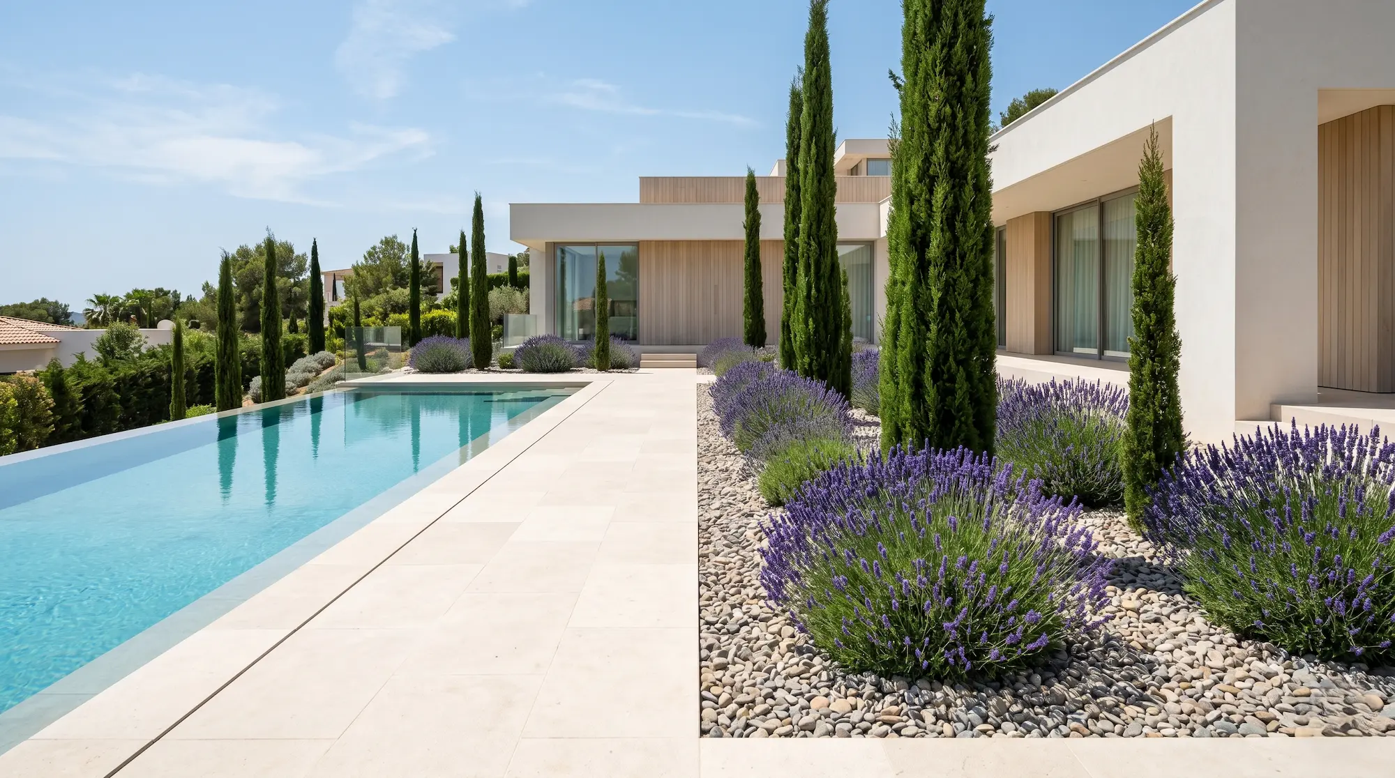 panorámica jardín mediterráneo concipreses y lavanda | jardinesconestiloes Panorámica Jardín Mediterráneo Concipreses Y Lavanda El Jardín Mediterráneo La Resistencia Elegante