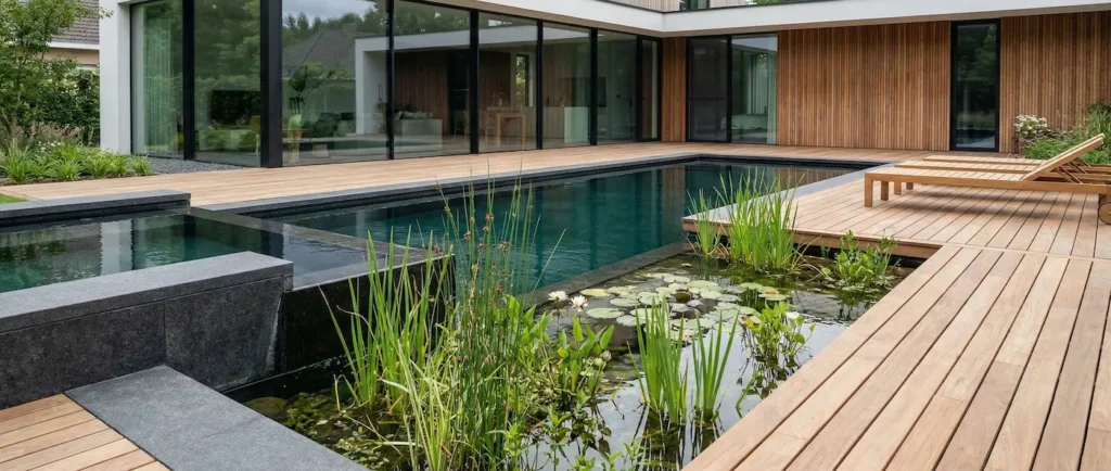 panoramica piscina biologica con tarima madera | jardinesconestiloes Panoramica Piscina Biologica Con Tarima Madera Piscinas Naturales Y Biopiscinas El Placer De Bañarse En Agua Viva