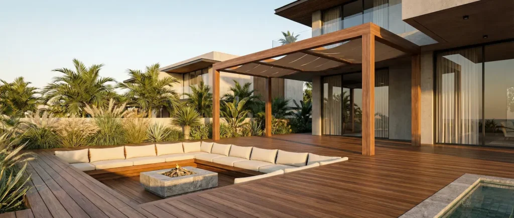 panoramica porche tarima de madra y pergola | jardinesconestiloes Panoramica Porche Tarima De Madra Y Pergola Ebanistería De Exterior El Lujo De La Madera En El Paisaje