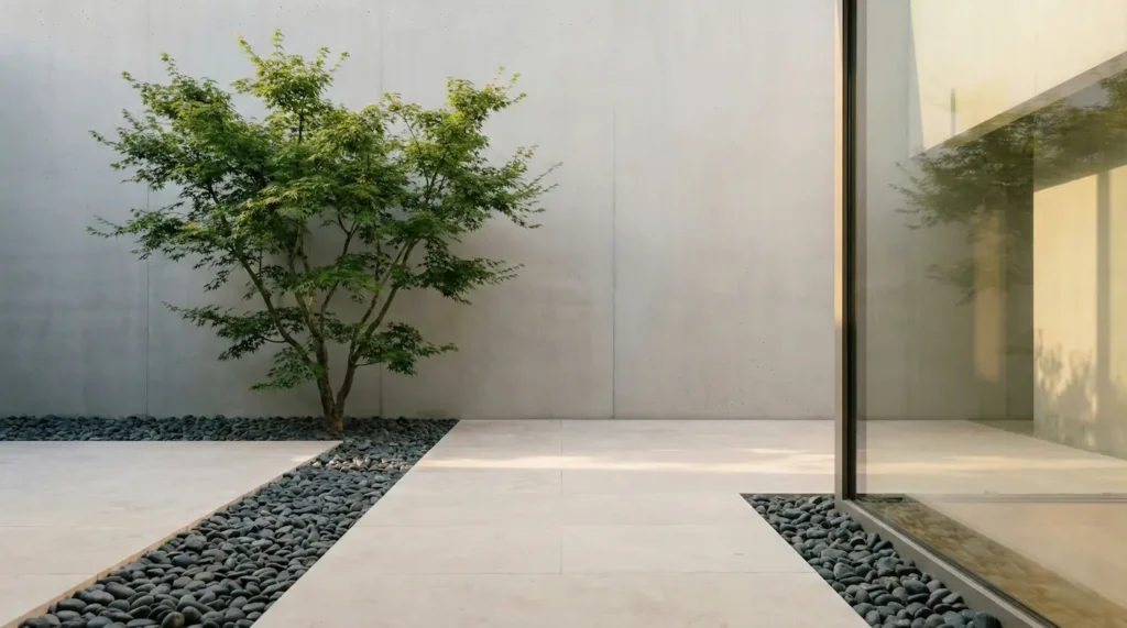Patio Con Fachada De Hormigón El Arte De Lo Esencial Principios Del Jardín Minimalista