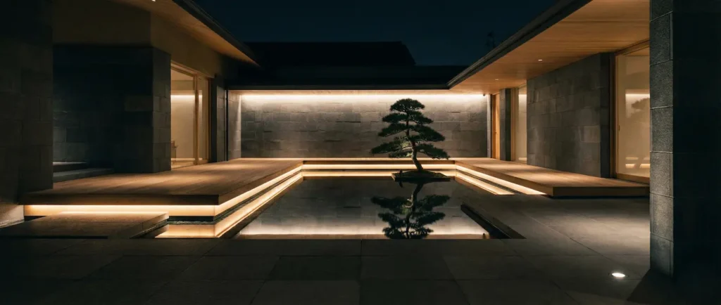 Patio Japonés Con Iluminación Nocturna Jardín Japonés Contemporáneo El Zen En El Siglo Xxi