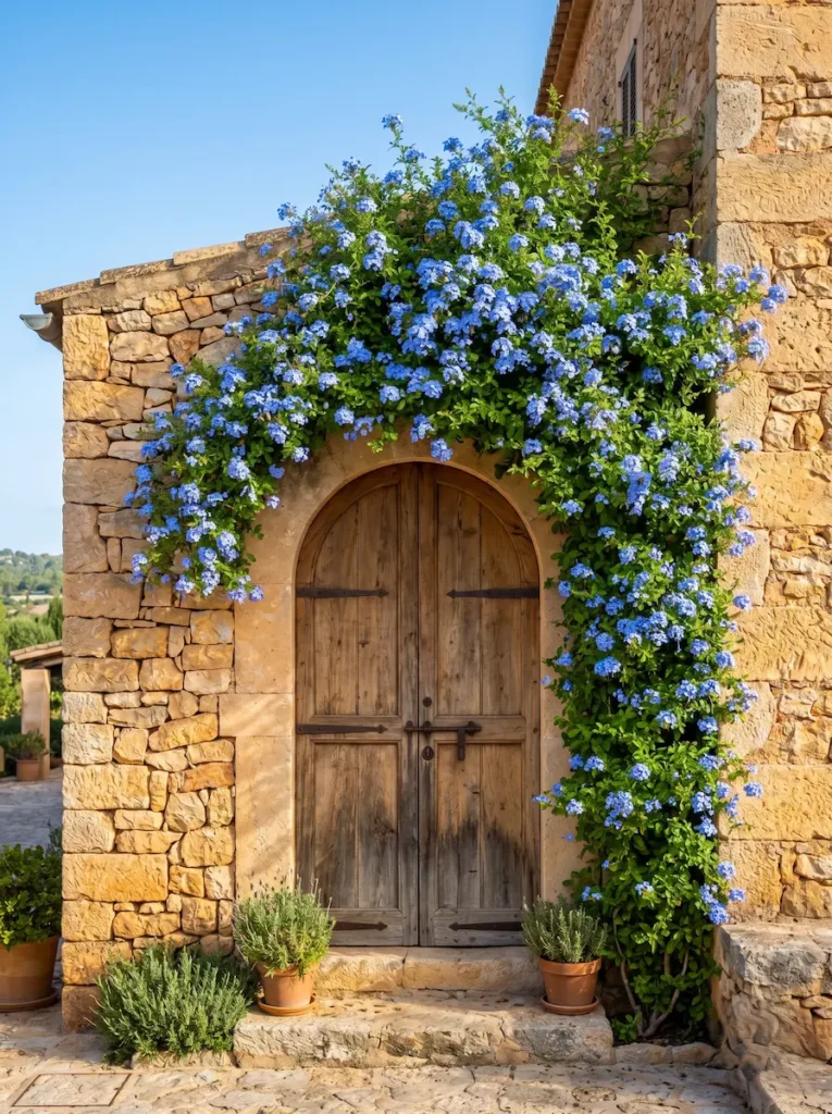 Puerta Entrada Cjalet Mallorquin Con Plumbago El Refugio Mallorquín La Arquitectura De La Luz Y El Tiempo Lento