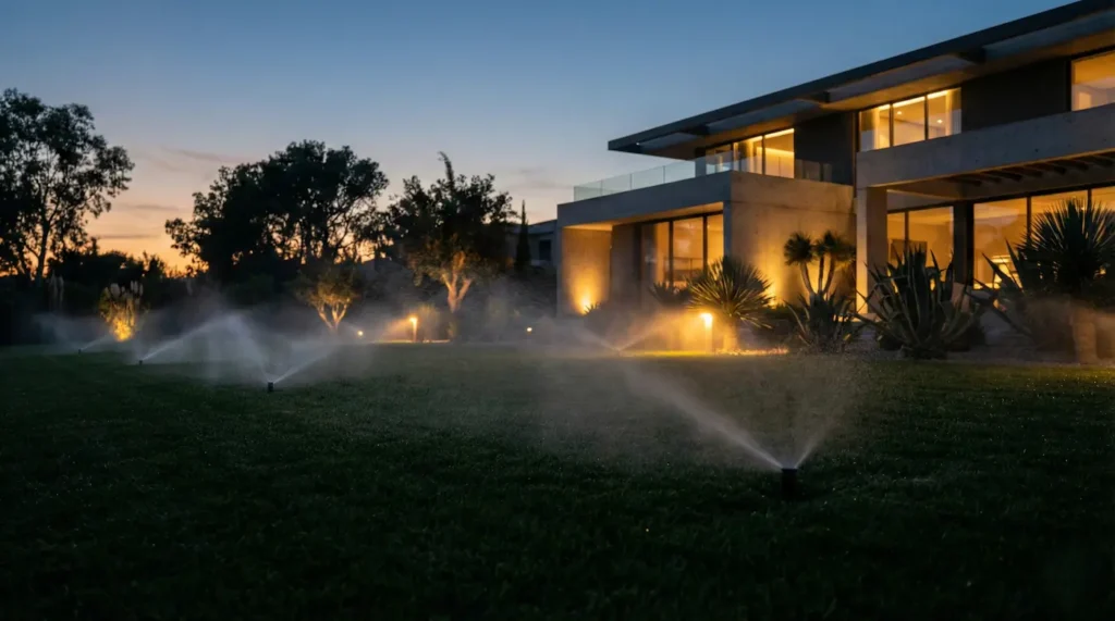 riego nocturno en jardín 1 | jardinesconestiloes Riego Nocturno En Jardín 1 Riego Inteligente La Ingeniería Invisible En El Jardín De Autor