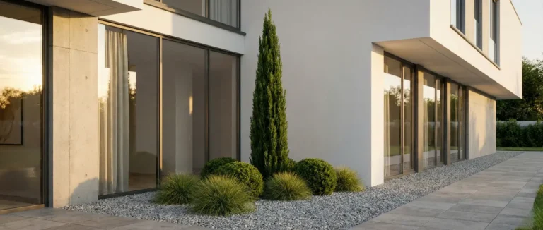 Rincón Con Ciprés Y Planta Esferica Al Pie Sobre Lecho De Grava Esculturas Vivas La Geometría Del Silencio En El Jardín