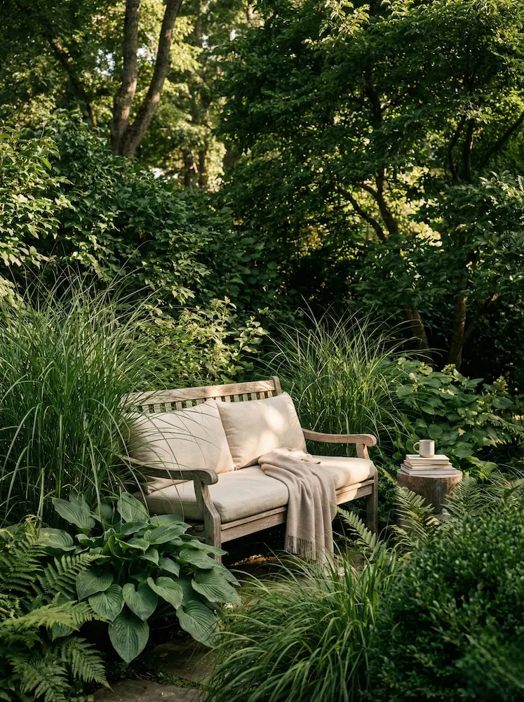 rincón romántico con banco entre herbaceas flores y árboles | jardinesconestiloes Rincón Romántico Con Banco Entre Herbaceas Flores Y árboles El Jardín Secreto Cómo Crear Un Jardín De Paz