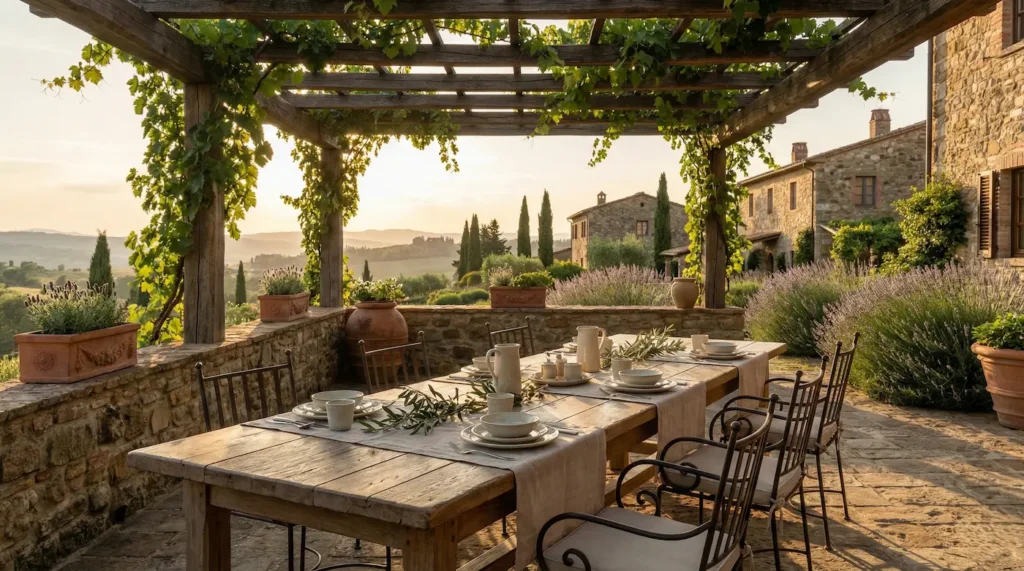 terraza con pergola en la Toscana | jardinesconestiloes Terraza Con Pergola En La Toscana El Jardín Toscano El Lujo De La Atemporalidad