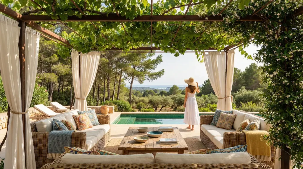 Vista Desde Pergola Hierro Piscina Y Huerto El Refugio Mallorquín La Arquitectura De La Luz Y El Tiempo Lento