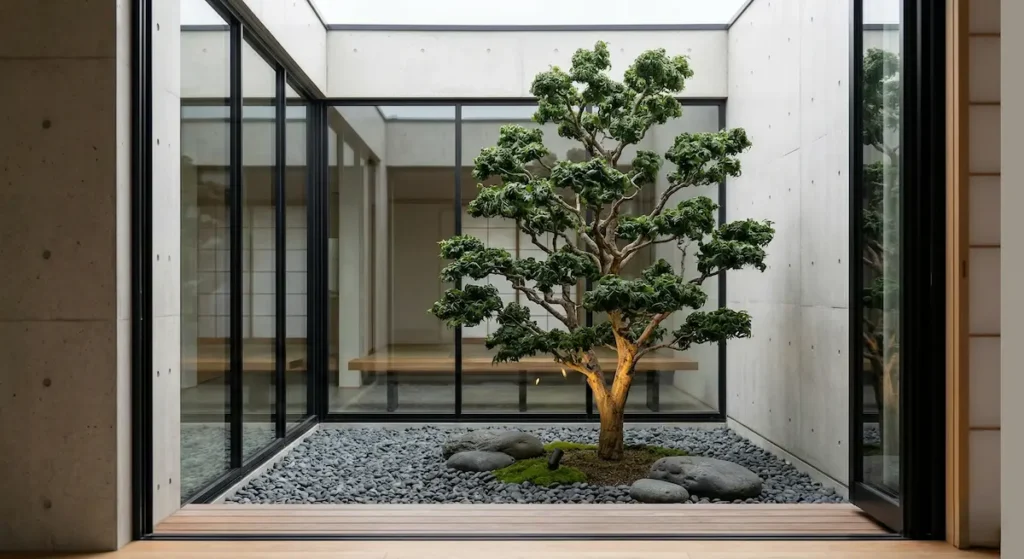 acer Shishigashira | jardinesconestiloes Acer shishigashira Arquitectura Y Porte En Los Arces Japoneses El Esqueleto Del Jardín'Shishigashira' en un patio de hormigón visto.