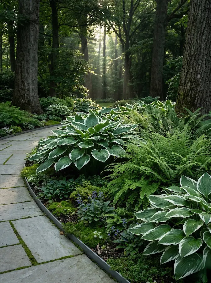 jardín boscoso con hostas helechos | jardinesconestiloes Jardín Boscoso Con Hostas Helechos La Sombra Pensada El Bosque Como Espacio De Introspección