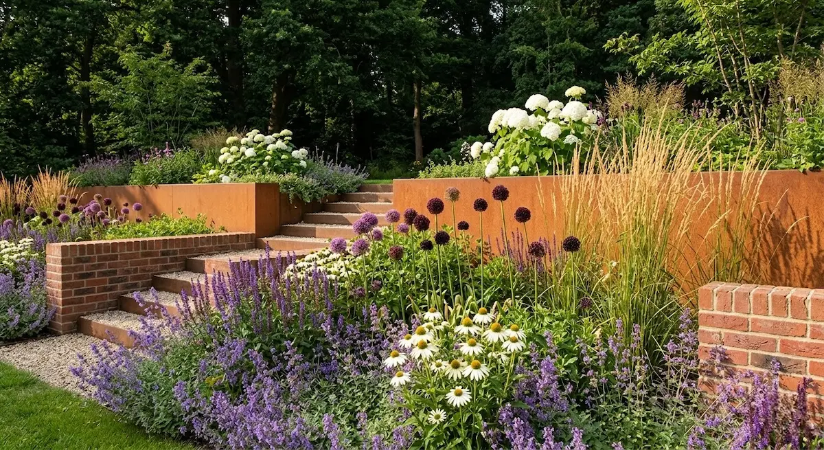 jardín escalonado con profusión de gramíneas y plantas de flor1 | jardinesconestiloes Jardín Escalonado Con Profusión De Gramíneas Y Plantas De Flor1 El Volumen Y El Color De Gramíneas Y Vivaces El Corazón De La Estancia Exterior Naturalista