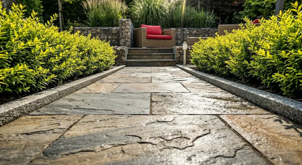 pavimento paso en jardín con bordillo granito y gabiones | jardinesconestiloes Pavimento Paso En Jardín Con Bordillo Granito Y Gabiones Criterios Para La Selección De Pavimentos Manufacturados En El Diseño De Exteriores