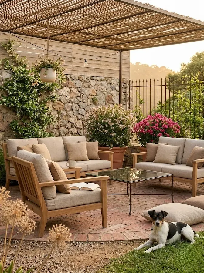 pergola con cañizo valla forja y maceteros colgantes1 | jardinesconestiloes Pergola Con Cañizo Valla Forja Y Maceteros Colgantes1 Transformación Del Exterior El Valor Del Diseño Cuidado