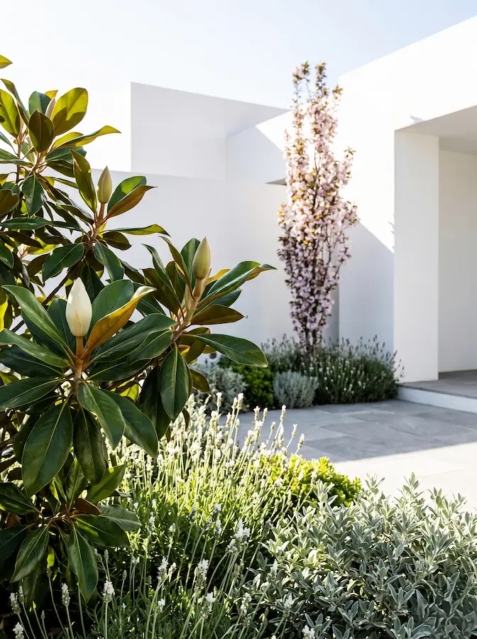 Prunus Amanonawa Y Magnolia El Jardín Blanco Arquitectura De La Luz Y El Contraste