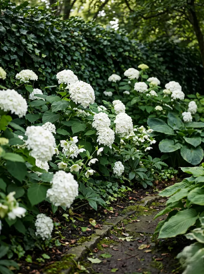zona de umbría con hortensias y anemonas blancas | jardinesconestiloes Zona De Umbría Con Hortensias Y Anemonas Blancas El Jardín De Sombras La Arquitectura De La Luz Parsimoniosa