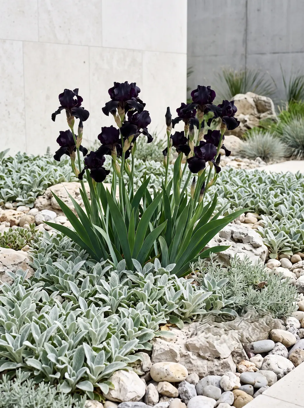 Iris Germanica Superstition Diseño Arquitectónico Con Lirios Barbados iris Germanica Verticalidad Y Follaje Estructural