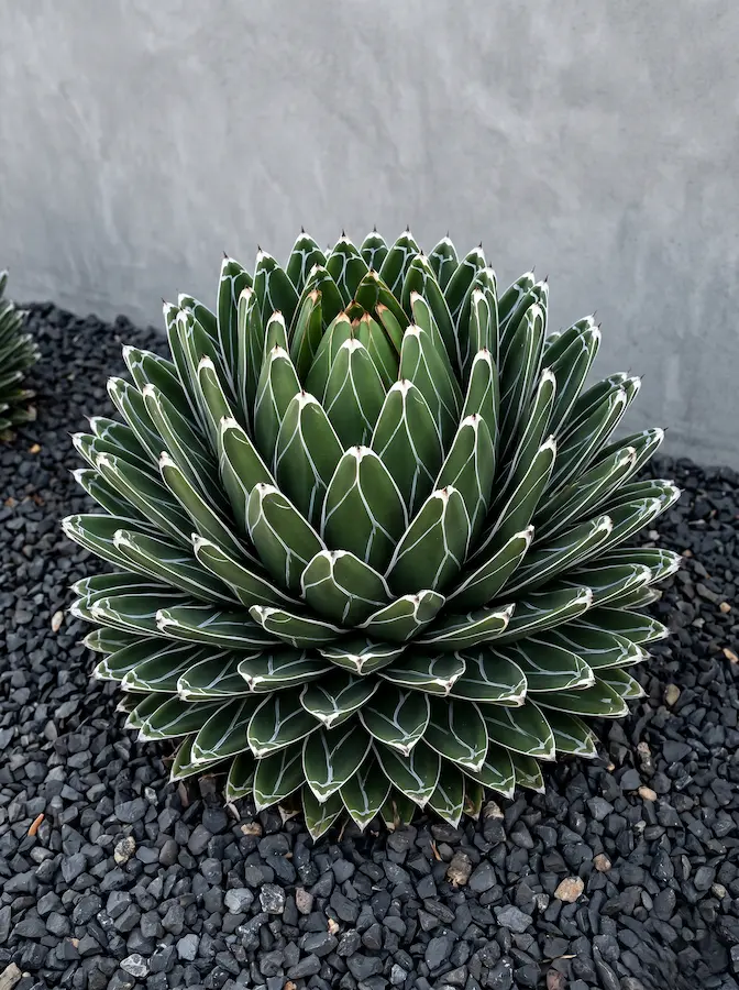 Agave Reina Victoria En Lecho De Grava Negra Agave Victoria Reginae La Geometría De Sangre Azul