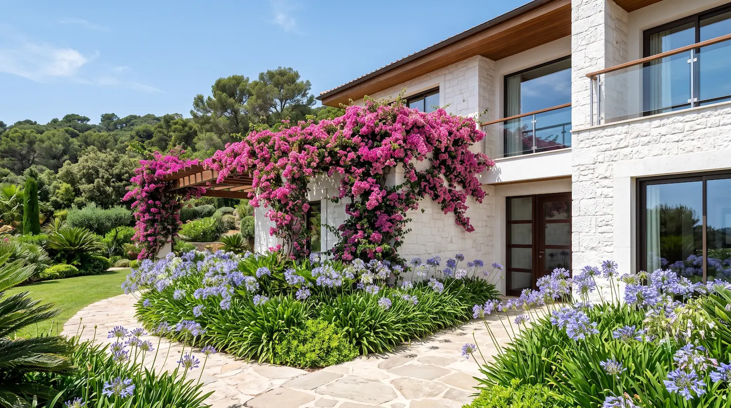 buganvilla pergola fachada chalet | jardinesconestiloes Buganvilla Pergola Fachada Chalet Diseño De Fachadas Vegetales Trepadoras Para El Control Térmico Y Volumétrico