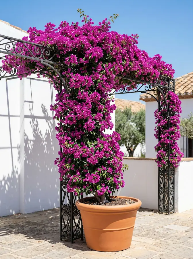 Buganvilla Sobre Pérgola De Forja Diseño De Fachadas Vegetales Trepadoras Para El Control Térmico Y Volumétrico