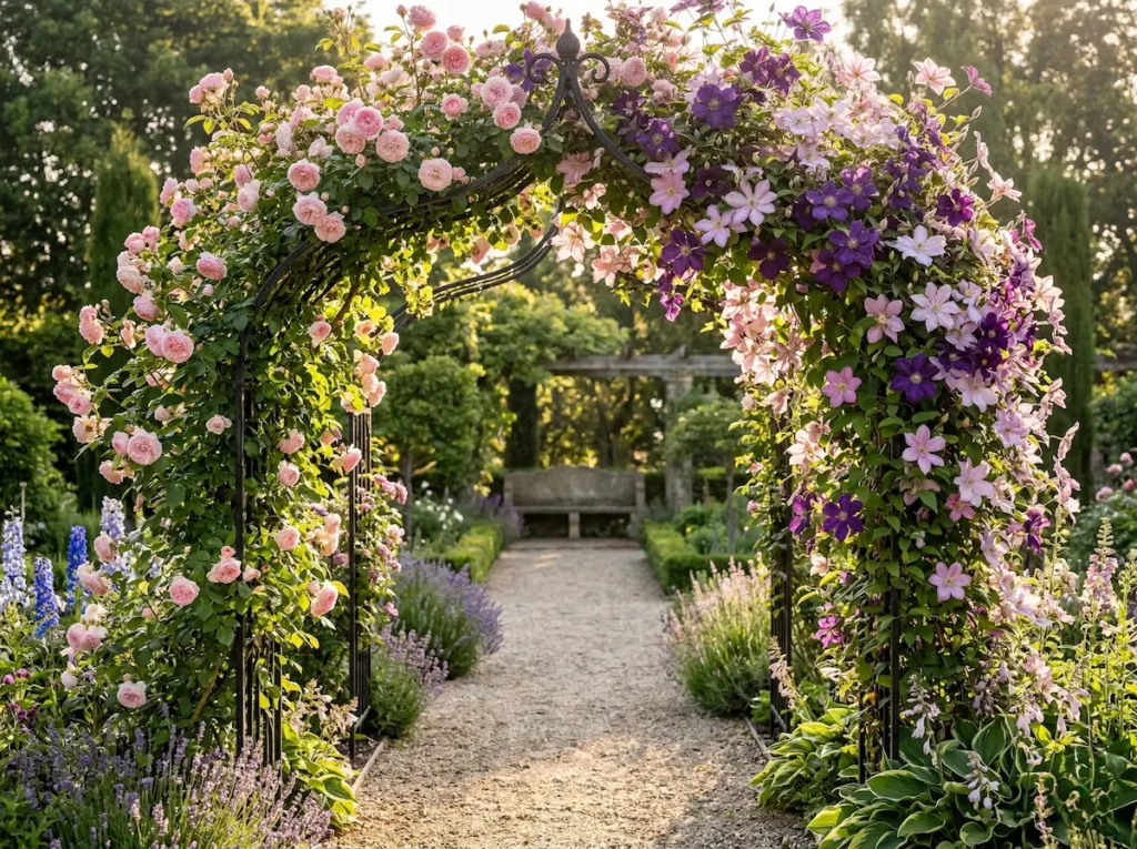clematide en arco metálico | jardinesconestiloes Clematide En Arco Metálico Clemátide Clematis