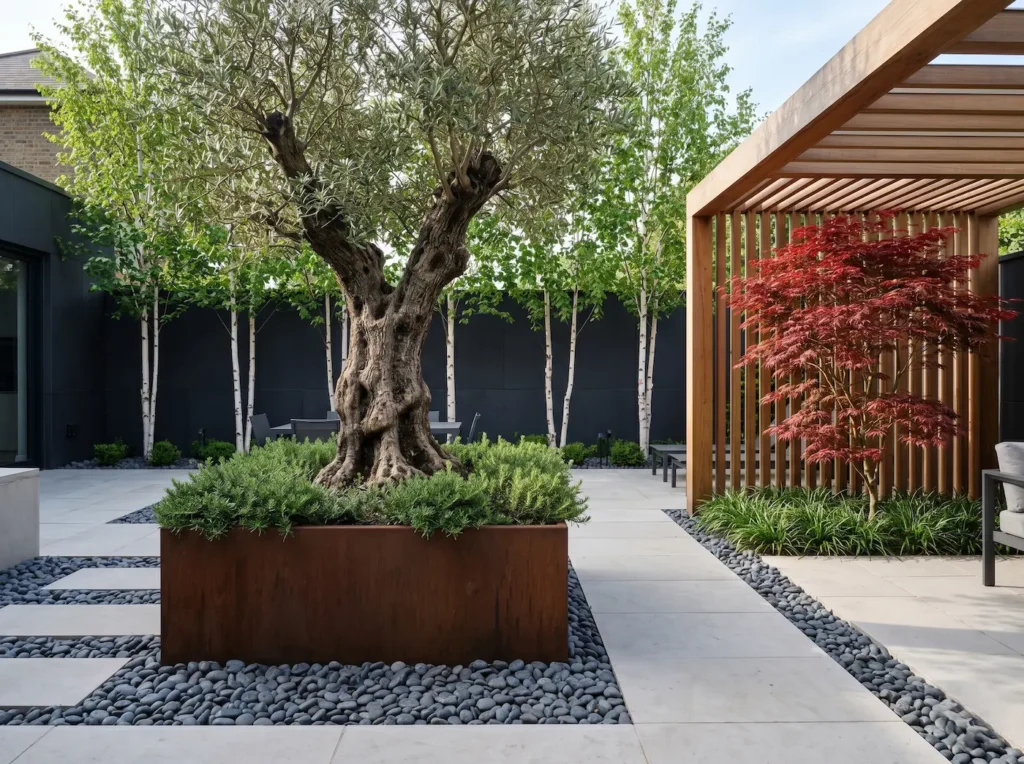 conjunto con árboles en jardín urbano | jardinesconestiloes Conjunto Con árboles En Jardín Urbano Los Guardianes Del Horizonte La Arquitectura Arbórea En El Diseño De Exteriores