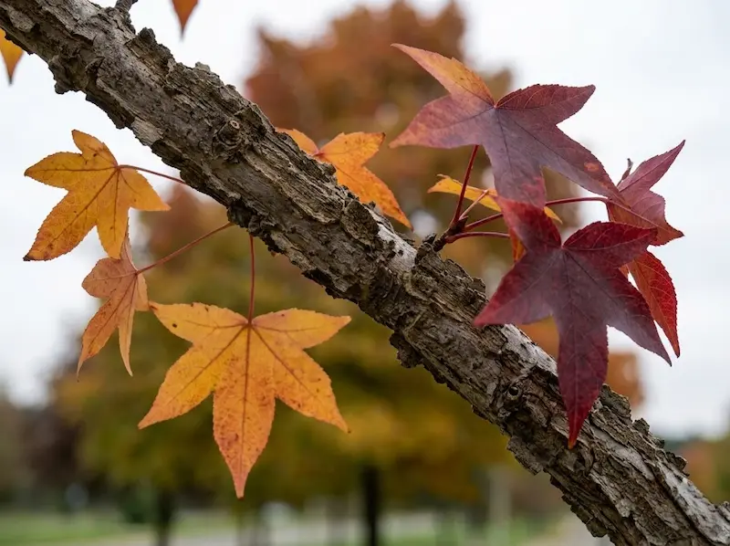 detalle hoja y tronco de liquidambar | jardinesconestiloes Detalle Hoja Y Tronco De Liquidambar Liquidámbar O Arce Rojo El Diseño Del Color En El Jardín De Autor