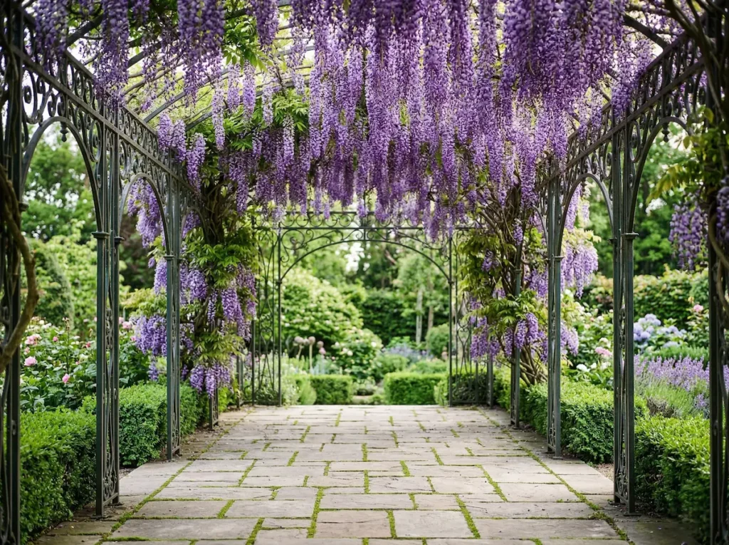 glicinia en pergolade hierro clásica | jardinesconestiloes Glicinia En Pergolade Hierro Clásica Diseño Arquitectónico Con Glicinias wisteria Control Volumétrico Y Floración Estructural