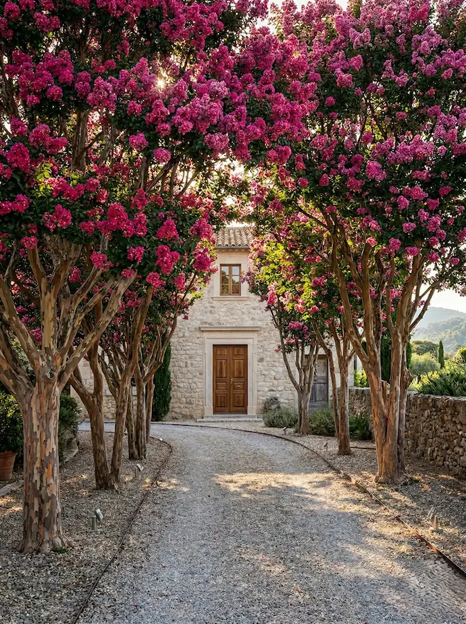 Lagerstroemia Flanqueando Camino Lagerstroemia Indica  Árbol De Júpiter