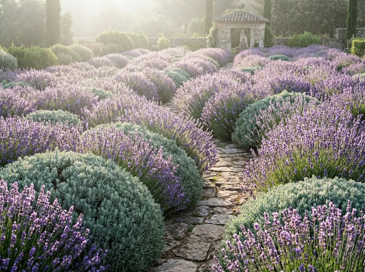 lavanda angustifolia en alineación formando una pradera | jardinesconestiloes Lavanda Angustifolia En Alineación Formando Una Pradera Lavanda